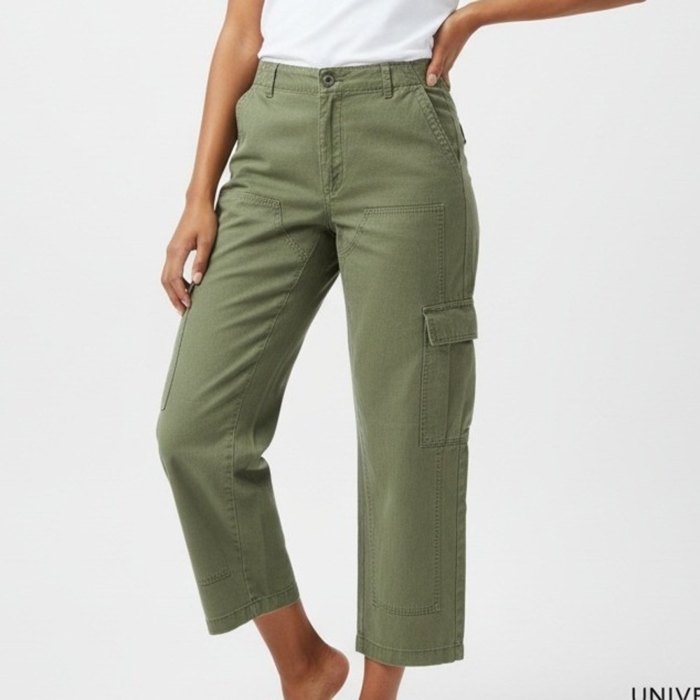 Universal Thread Womens High Rise Cargo Pants Olive Green Cotton Utility Size 12